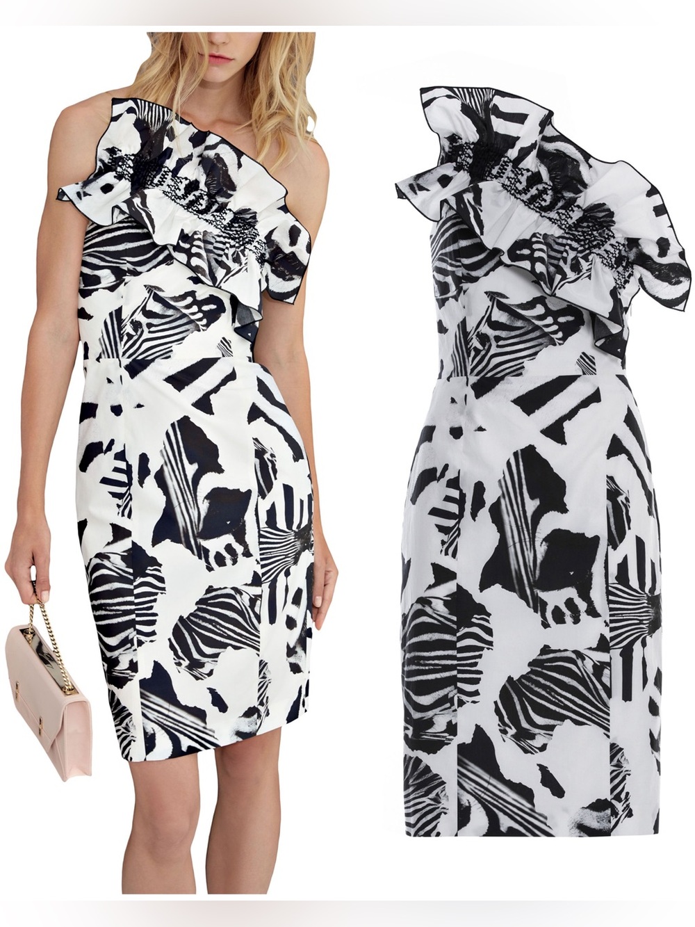 GENNY Strapless Asymmetric Corset Bust Cotton Zebra Motif Dress NWT $870 Italy
